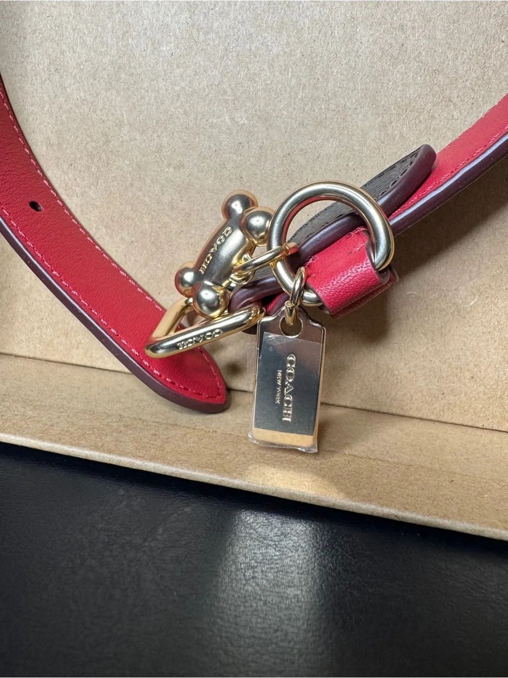Coach Red Brown Leather Dog Collar